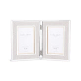 Laura Ashley Harrison Double Photo Frame Polished Silver Linen 4x6 Inch