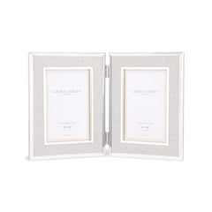 Laura Ashley Harrison Double Photo Frame Polished Silver Linen 4x6 Inch