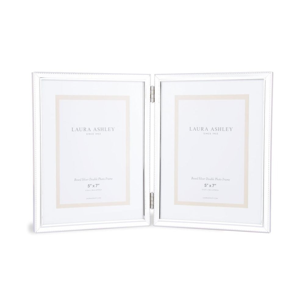 Laura Ashley Boxed Double Photo Frame Polished Silver 5x7 Inch