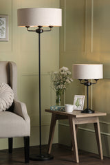 Laura Ashley Sorrento Black 3 Light Floor Lamp With Natural Shade