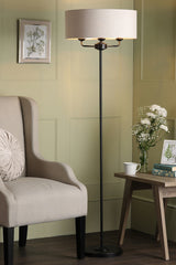 Laura Ashley Sorrento Black 3 Light Floor Lamp With Natural Shade