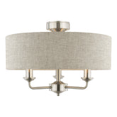 Laura Ashley Sorrento 3 Light Semi-Flush Satin Nickel and Natural With Shade
