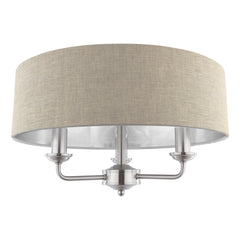 Laura Ashley Sorrento 3 Light Semi-Flush Satin Nickel and Natural With Shade