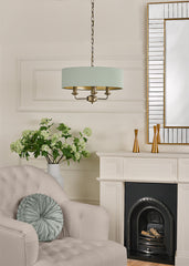 Laura Ashley Sorrento 3 Light Shadelier Matt Antique Brass and Green With Shade