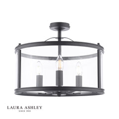 Laura Ashley Harrington 3 Light Semi-Flush Matt Black and Glass
