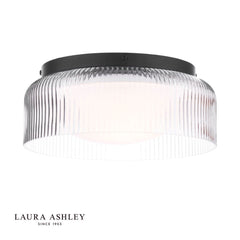 Laura Ashley Charissa Bathroom Ceiling Light Matt Black and Ribbed Glass IP44