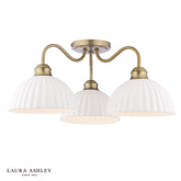 Laura Ashley Durford 3 Light Semi-Flush Matt Antique Brass and White Ceramic