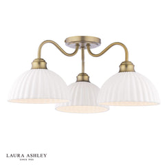 Laura Ashley Durford 3 Light Semi-Flush Matt Antique Brass and White Ceramic