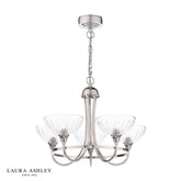 Laura Ashley Wellham 5 Light Armed Pendant Polished Nickel and Ribbed Glass