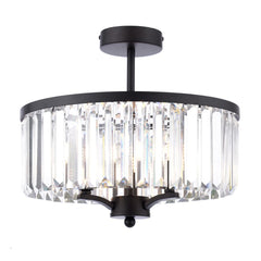 Laura Ashley Elkwood 3 Light Semi-Flush Crystal and Black