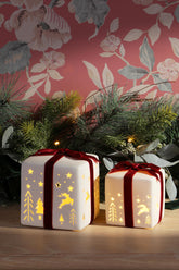 Laura Ashley Ceramic Presents with Bow Set of 2 Lit