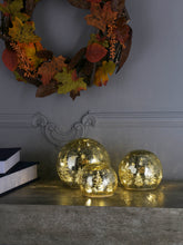 Laura Ashley Crackle Glass Gold Globe Set of 3 Lit Decoration