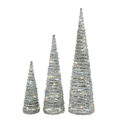 Laura Ashley Oversized Silver Wire Tree Set of 3 Pre Lit
