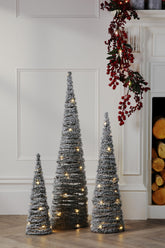 Laura Ashley Oversized Silver Wire Tree Set of 3 Pre Lit