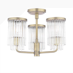 Laura Ashley Hilcote 3 Light Semi-Flush Matt Antique Brass and Glass