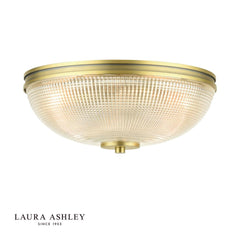 Laura Ashley Langdon 2 Light Bathroom Ceiling Light Matt Antique Brass and Textured Glass IP44