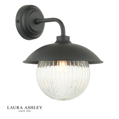 Laura Ashley Hatton Outdoor Wall Light Matt Black and Ribbed Glass IP44