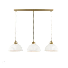Laura Ashley Durford 3 Light Bar Pendant Matt Antique Brass and White Ceramic