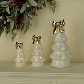 Laura Ashley White Ceramic set of 3 Lit Gold Bow Tree Ornament