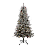 Laura Ashley 6FT LIT FROSTED TREE WITH RED BERRIES AND CONES