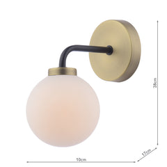 Lainey Wall Light Matt Black and Antique Brass With Opal Glass