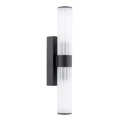 Lars 2 Light Bathroom Wall Light Matt Black and White Frosted Acrylic IP44