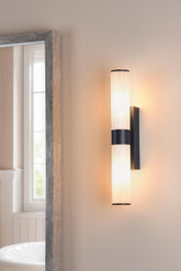 Lars 2 Light Bathroom Wall Light Matt Black and White Frosted Acrylic IP44