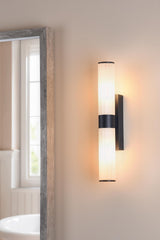 Lars 2 Light Bathroom Wall Light Matt Black and White Frosted Acrylic IP44