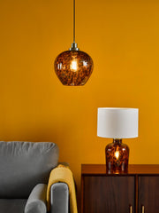 Leandra Dual Light Table Lamp Tortoiseshell Glass With Shade