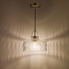 Lenka Pendant Satin Nickel and Ribbed Glass