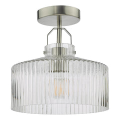 Lenka Semi-Flush Satin Nickel and Ribbed Glass