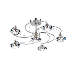 Luther 6 Light Semi Flush Satin Chrome Crystal