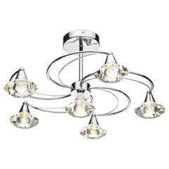 Luther 6 Light Semi Flush Polished Chrome Crystal Dar Lighting