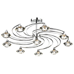Luther 10 Light Semi Flush Polished Chrome Crystal Dar Lighting