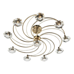 Luther 10 Light Semi Flush Antique Brass Crystal