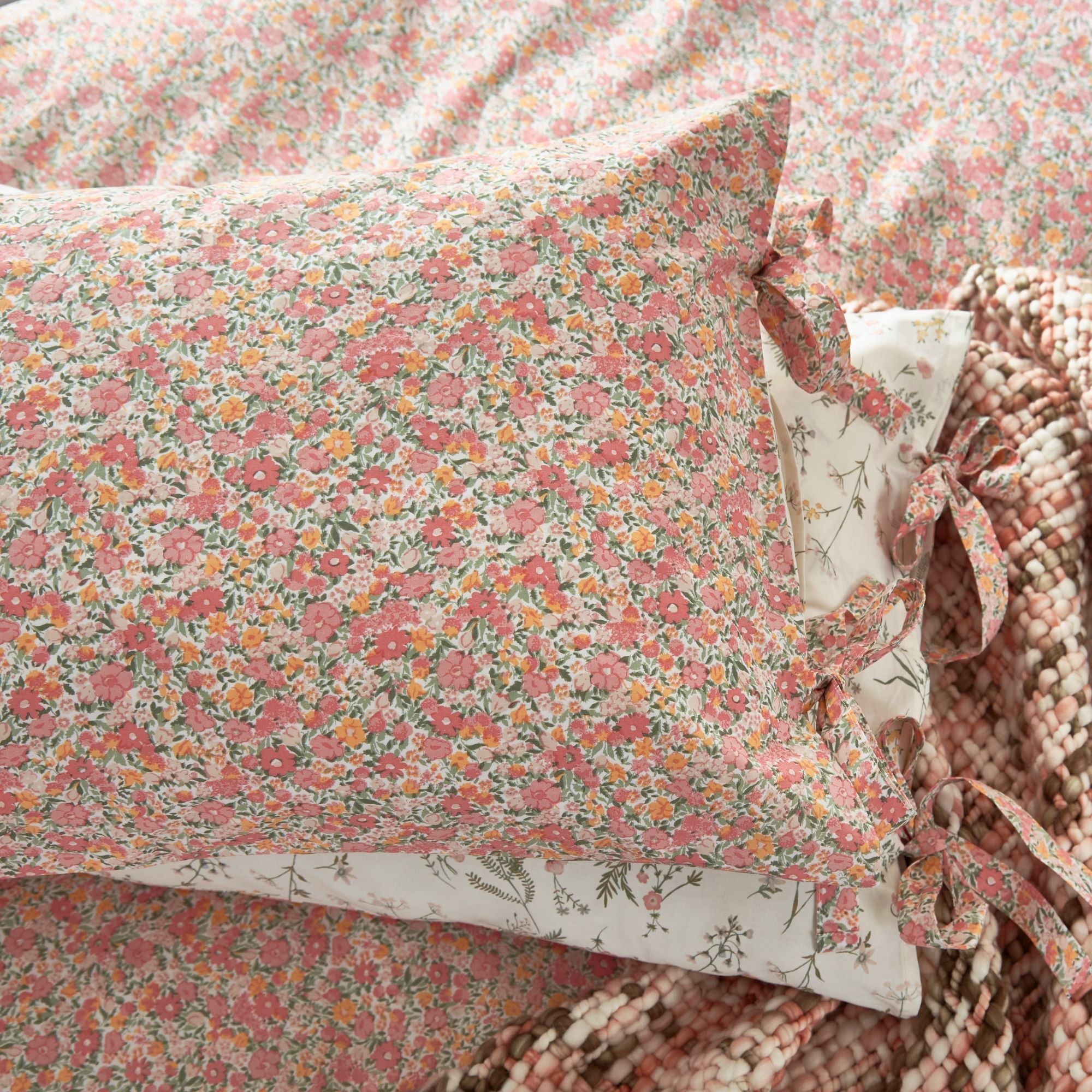Laura Ashley Loveston Coral Duvet Cover and Pillowcase Set