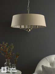 English Heritage Marble Hill 4 Light Shadelier Antique Brass and Taupe With Shade