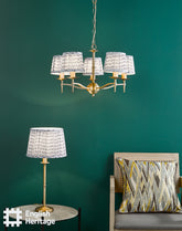 English Heritage Marble Hill 5 Light Armed Pendant Aged Brass With Shade