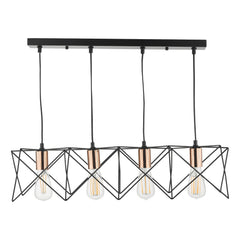 Midi 4 Light Bar Pendant Black & Copper Detail