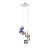 Mira 6 Light Cluster Pendant Polished Chrome Iridised Glass