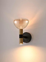 Meridiana Matt Black And Satin Brass Bi-directional Wall Light With Amber Glass