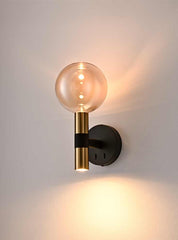 Meridiana Matt Black And Satin Brass Bi-directional Wall Light With Amber Glass