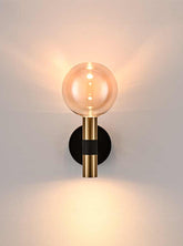 Meridiana Matt Black And Satin Brass Bi-directional Wall Light With Amber Glass