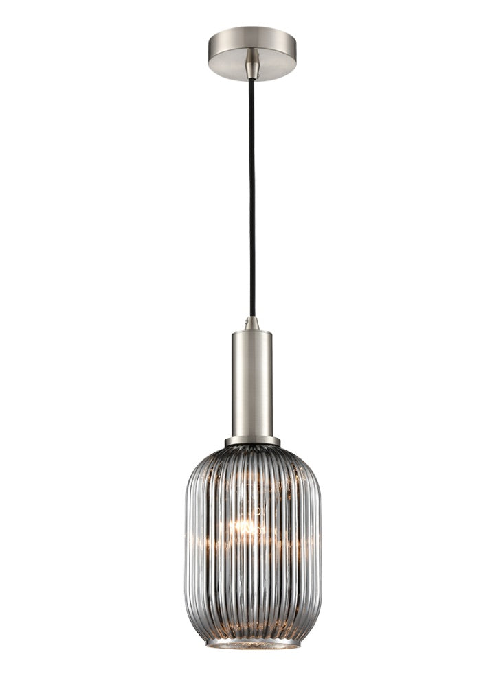 Mezcla Pendant satin nickel with ribbed smoked glass 150mm