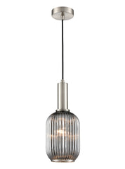Mezcla Pendant satin nickel with ribbed smoked glass 150mm