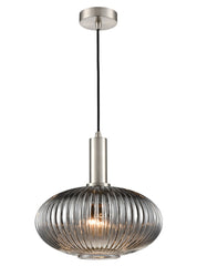 Mezcla Pendant satin nickel with ribbed smoked glass 300mm