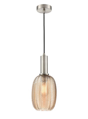 Mezcla pendant in satin nickel with chevron amber glass 180mm