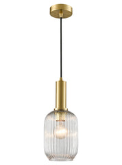 Mezcla Pendant aged brass with ribbed clear glass 150mm