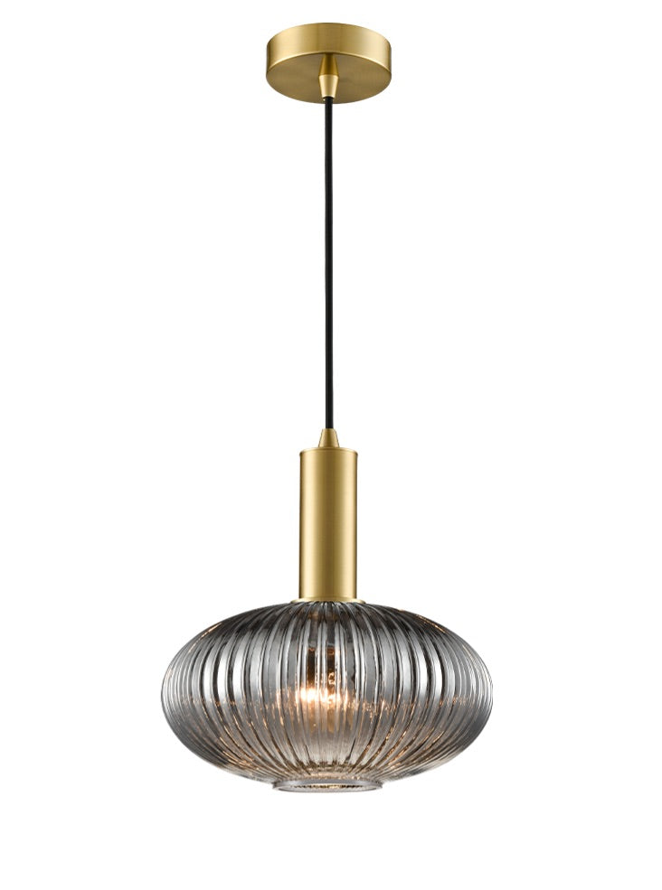 Mezcla Pendant aged brass with ribbed smoked glass 240mm