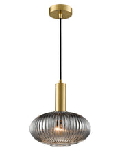 Mezcla Pendant aged brass with ribbed smoked glass 240mm